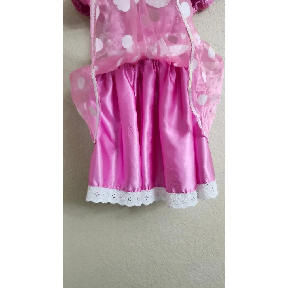 Disney Minnie Mouse Pink Polka Dot Costume Dress Size 4 Rhinestone Bow‎ Lace